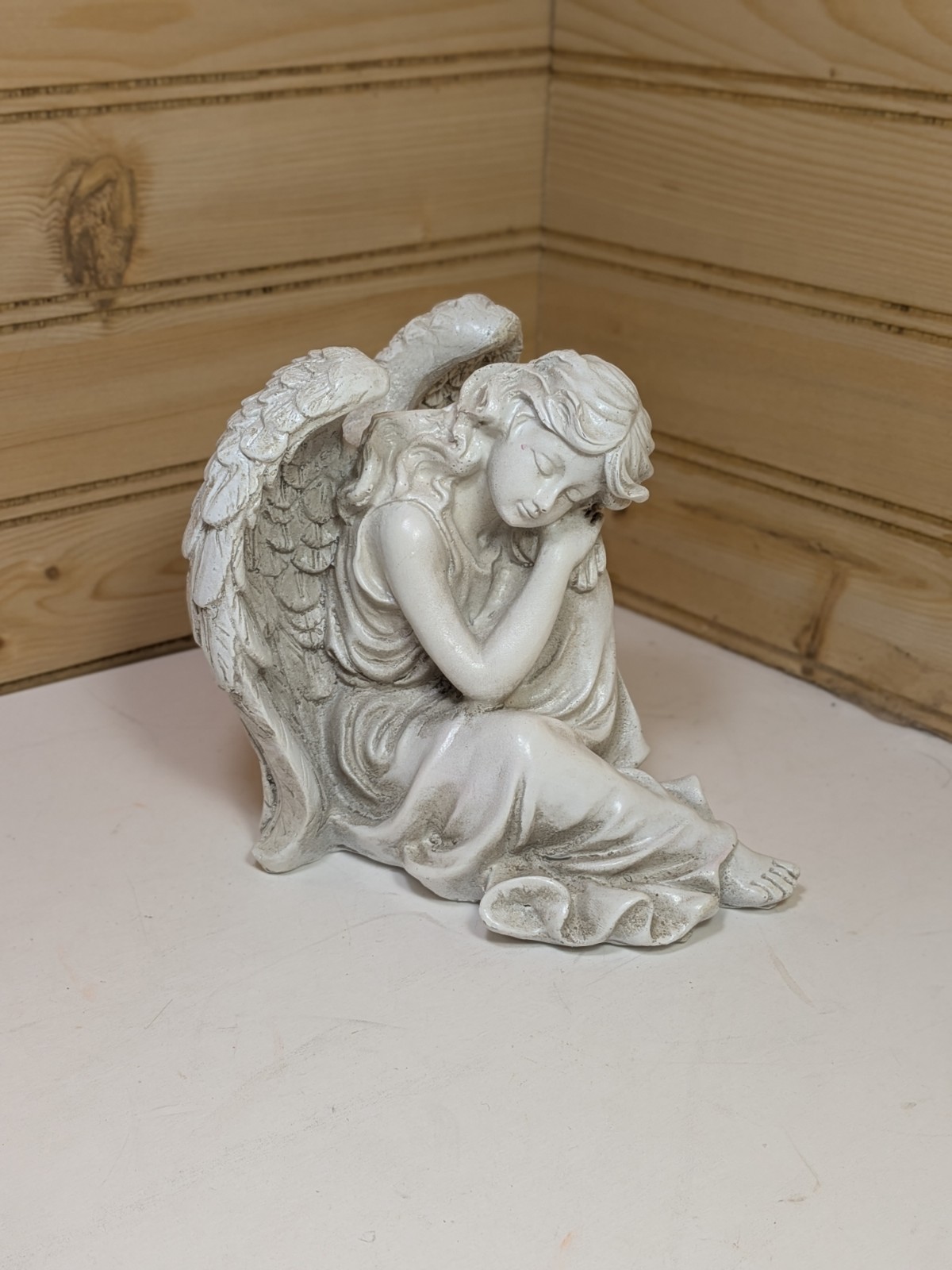 Composite Angel Figurine 5×5×5 Distressed White