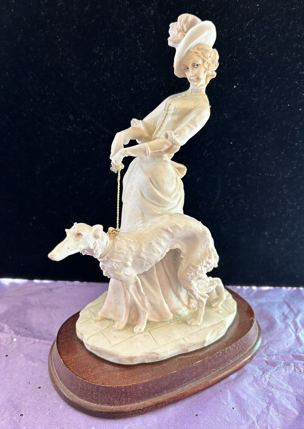 1984 PUCCI ARNART BISQUE PORCELAIN LADY WITH WOLF HOUND DOG FIGURINE 8.5″ EUC