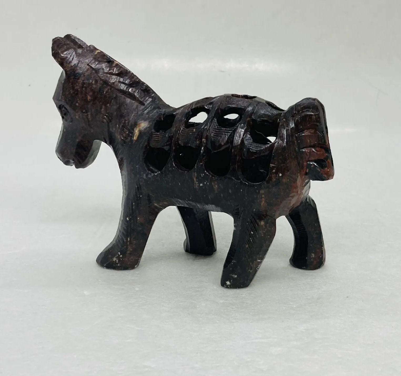 Vintage Stone Carved Horse Figurine Hollow Baby Horse Inside Body Art Decor 6