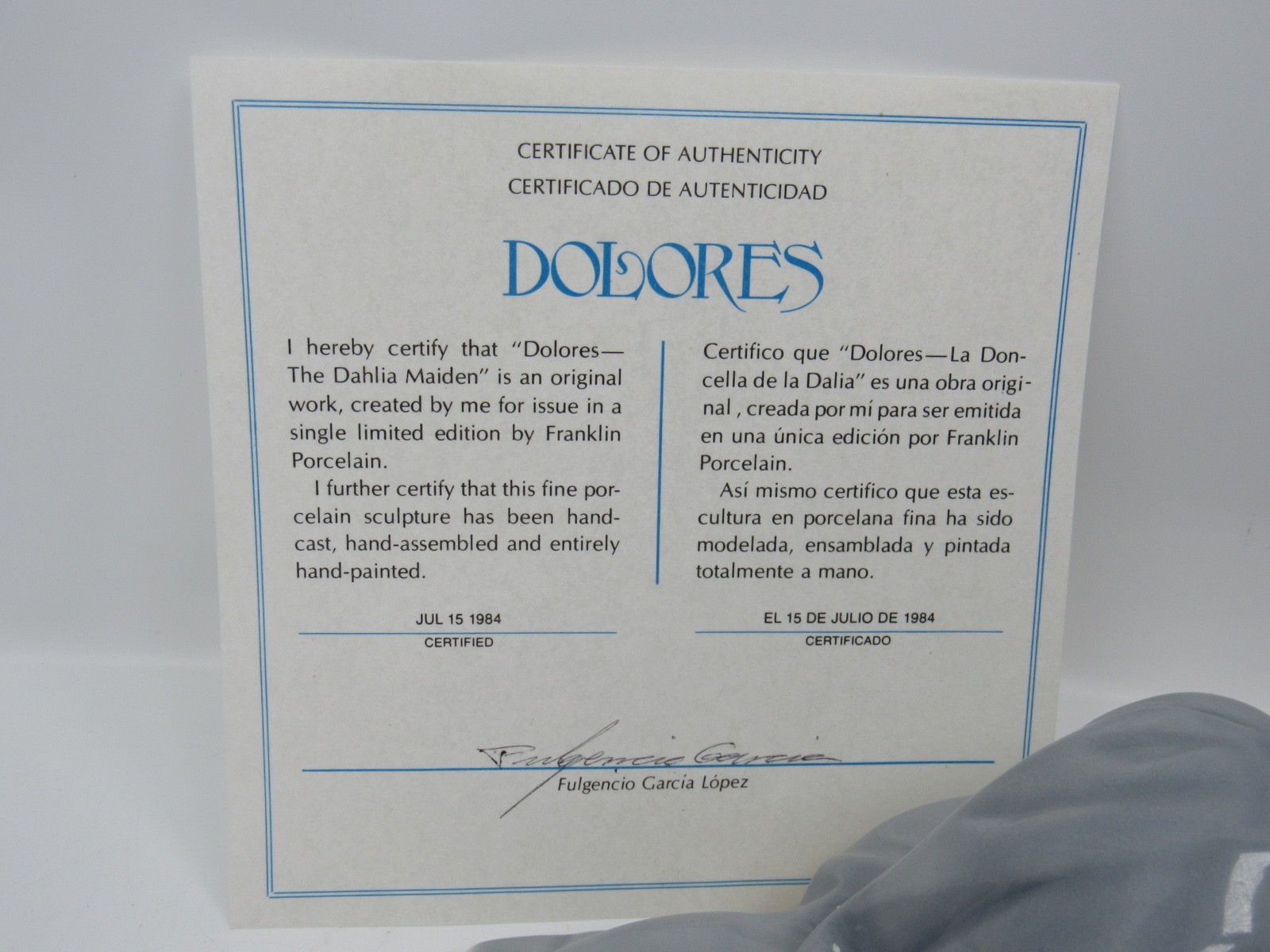 Dolores Dahlia Maiden Figurine Fulgencio Garcia Franklin Mint 1984 Signed COA