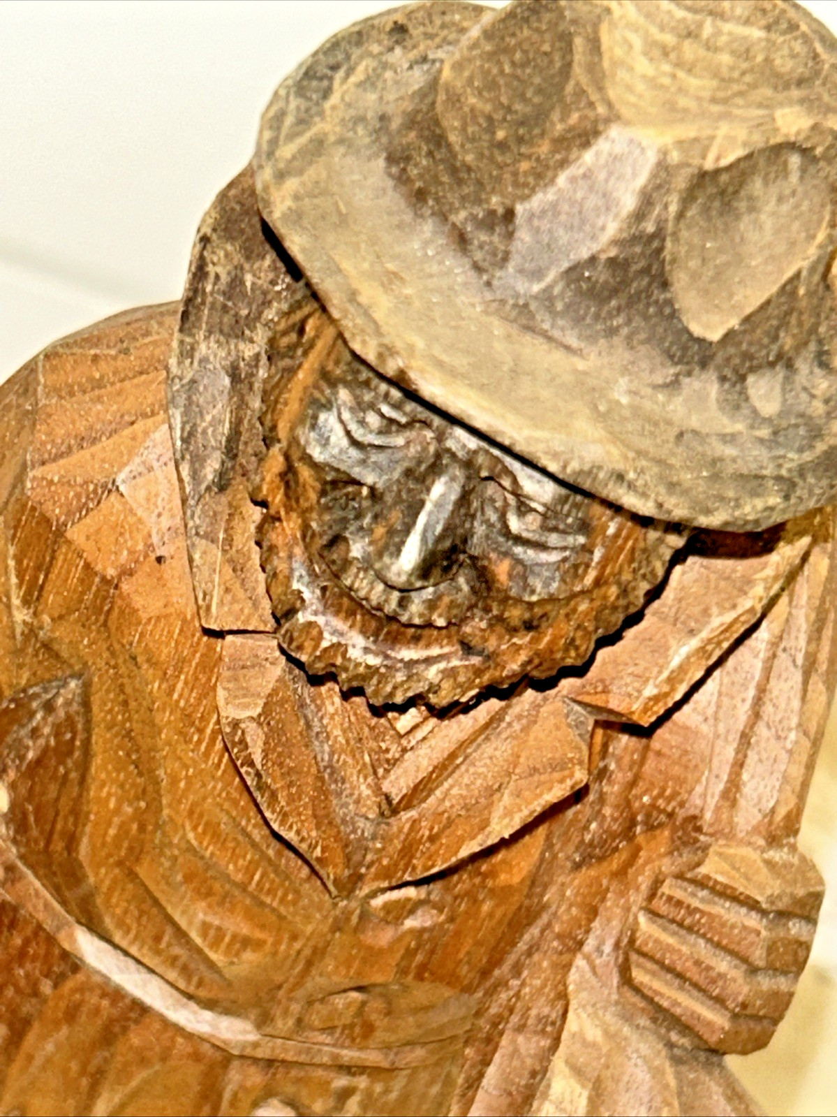 Hand Carved Wood Folk Art Signed Artist Figurine 9.5″ Man Sack Over Shoulder