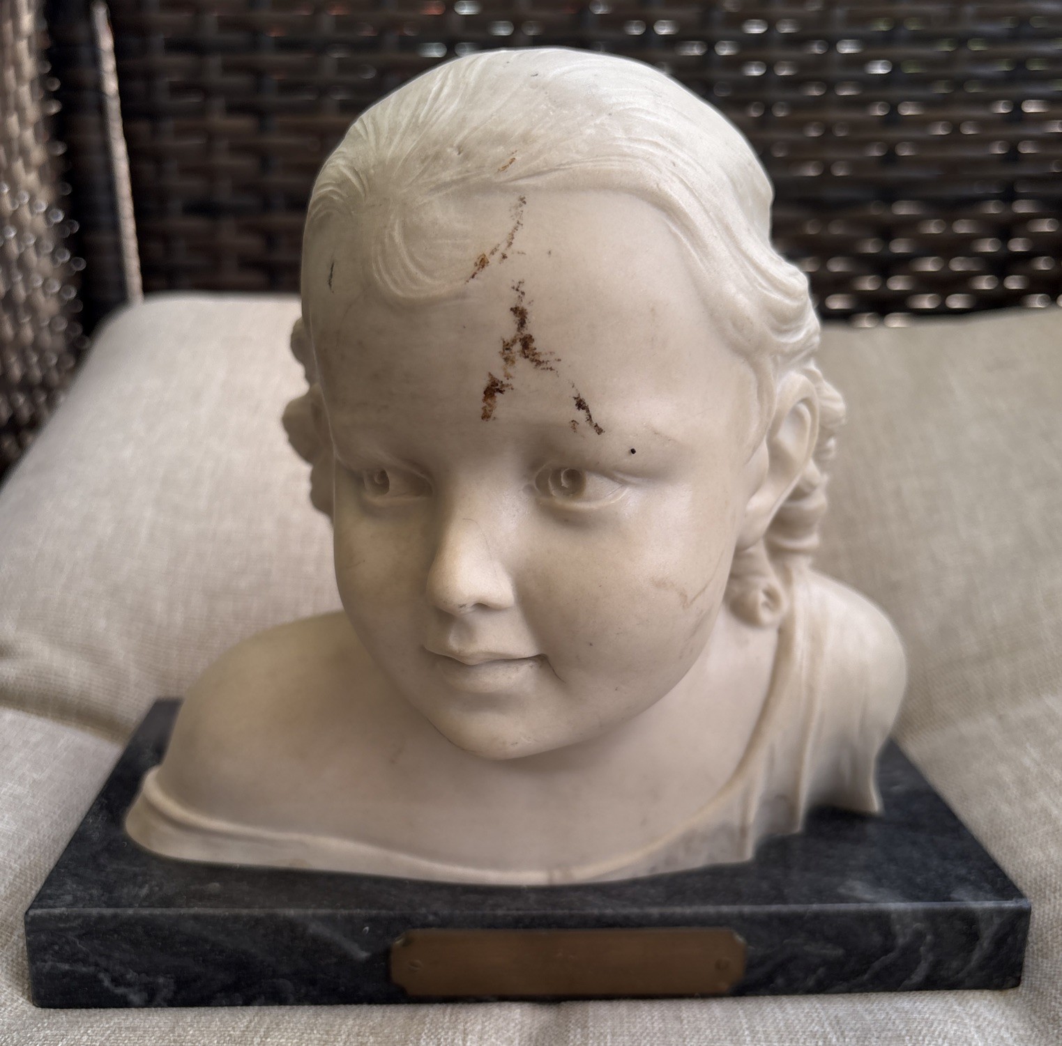 Salvatore Melani Faux Marble Statue Young Girl Innocence Art Italy Sculpture Vtg