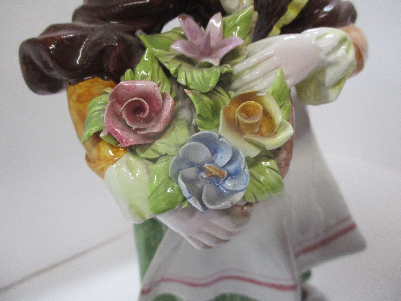 2 Ethan Allen Italy Figures Lady w/ Flowers, Man Leaning on Tree Stump
