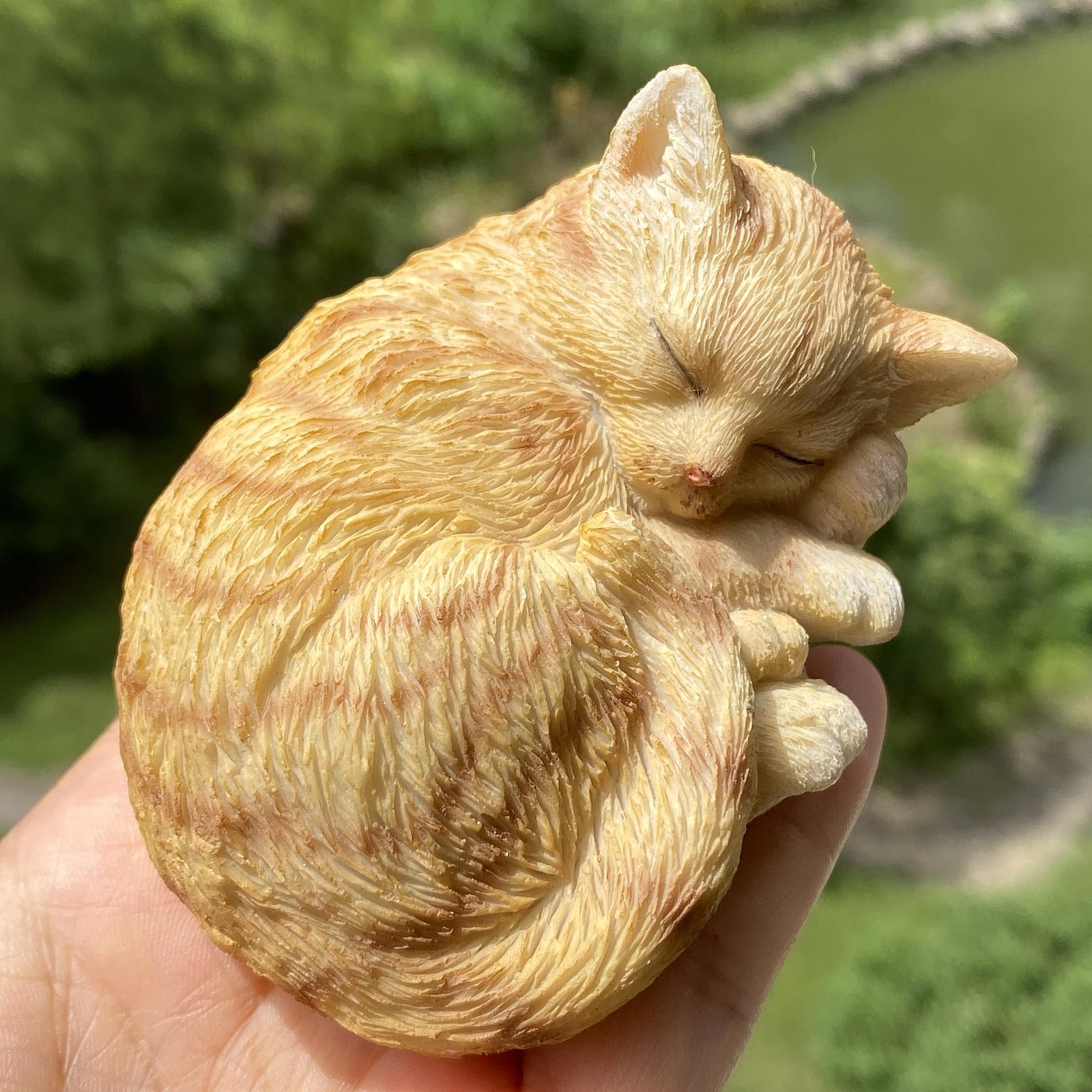 Mini Resin Orange Tabby Cat Statue Simulated Sleeping Kitten Sculpture Figurine