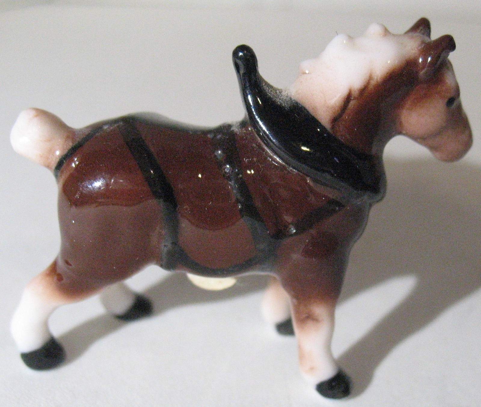 Vtg Bug House Miniature Bone China Clydesdale Draft Horse in Harness