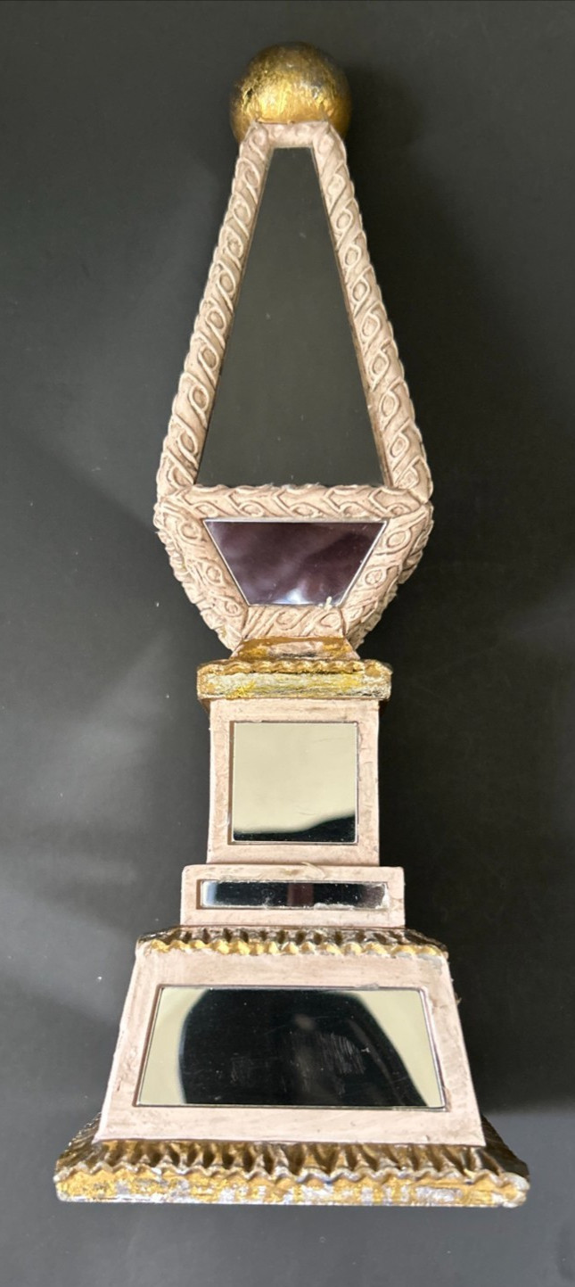 Vintage Hollywood Regency Mirrored Decorative Art Deco Gold Silver Obelisk 9.5″