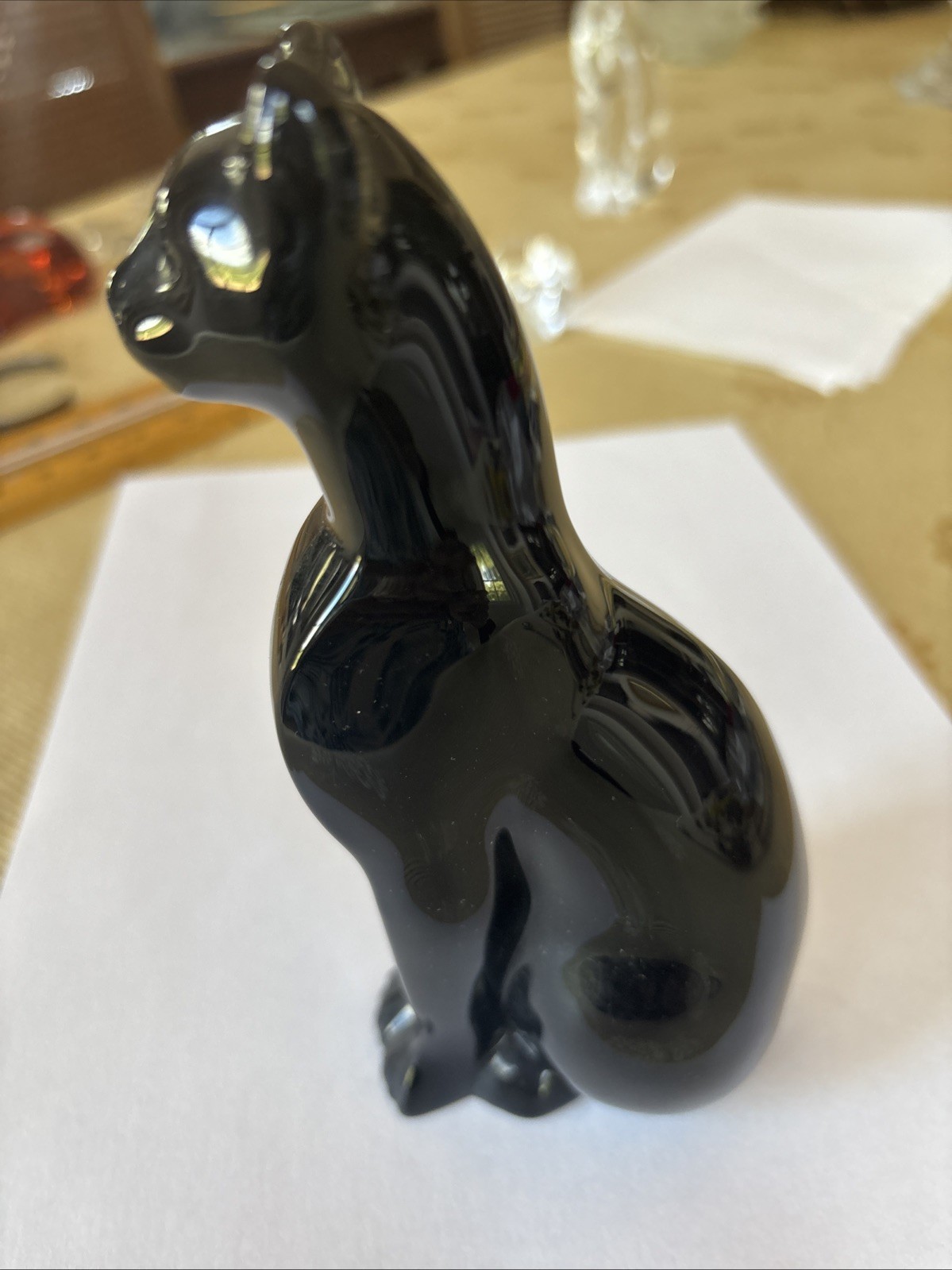 Baccarat France Crystal Egyptian Black Cat Figurine 6″ tall