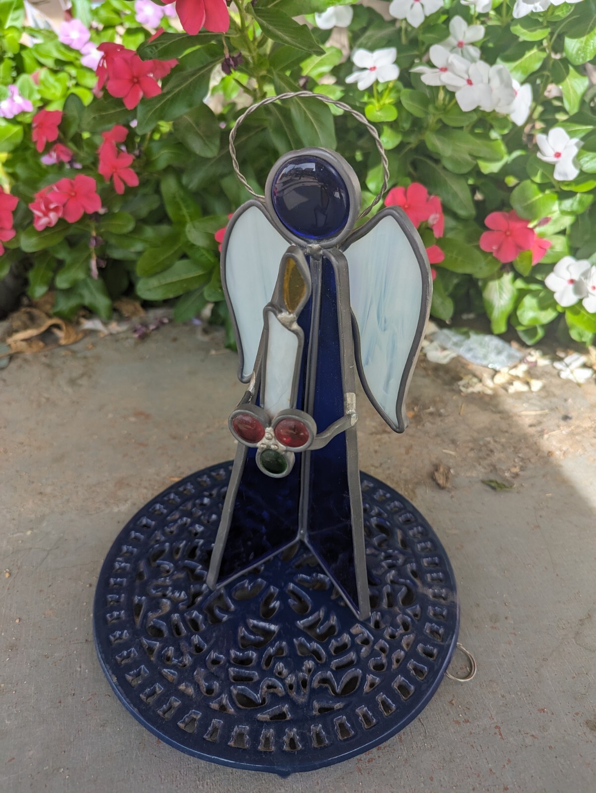 Stained Glass Standing Angel Holding Candle Hand Made Not Signed