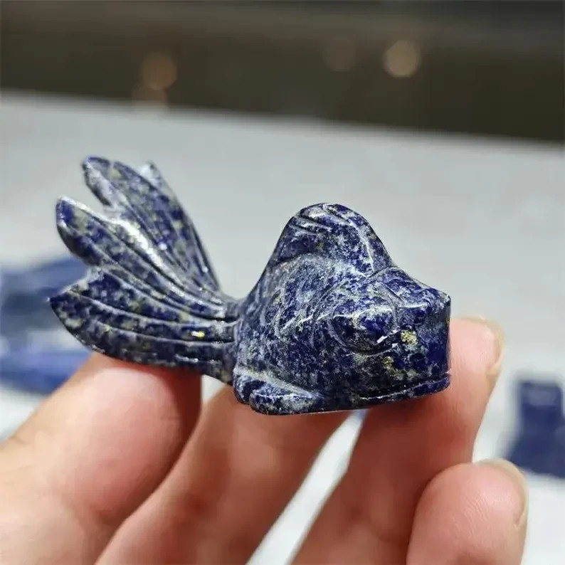 Lapis Lazuli Goldfish Carving | Feng Shui Lucky Charm, Healing Gemstone Decor