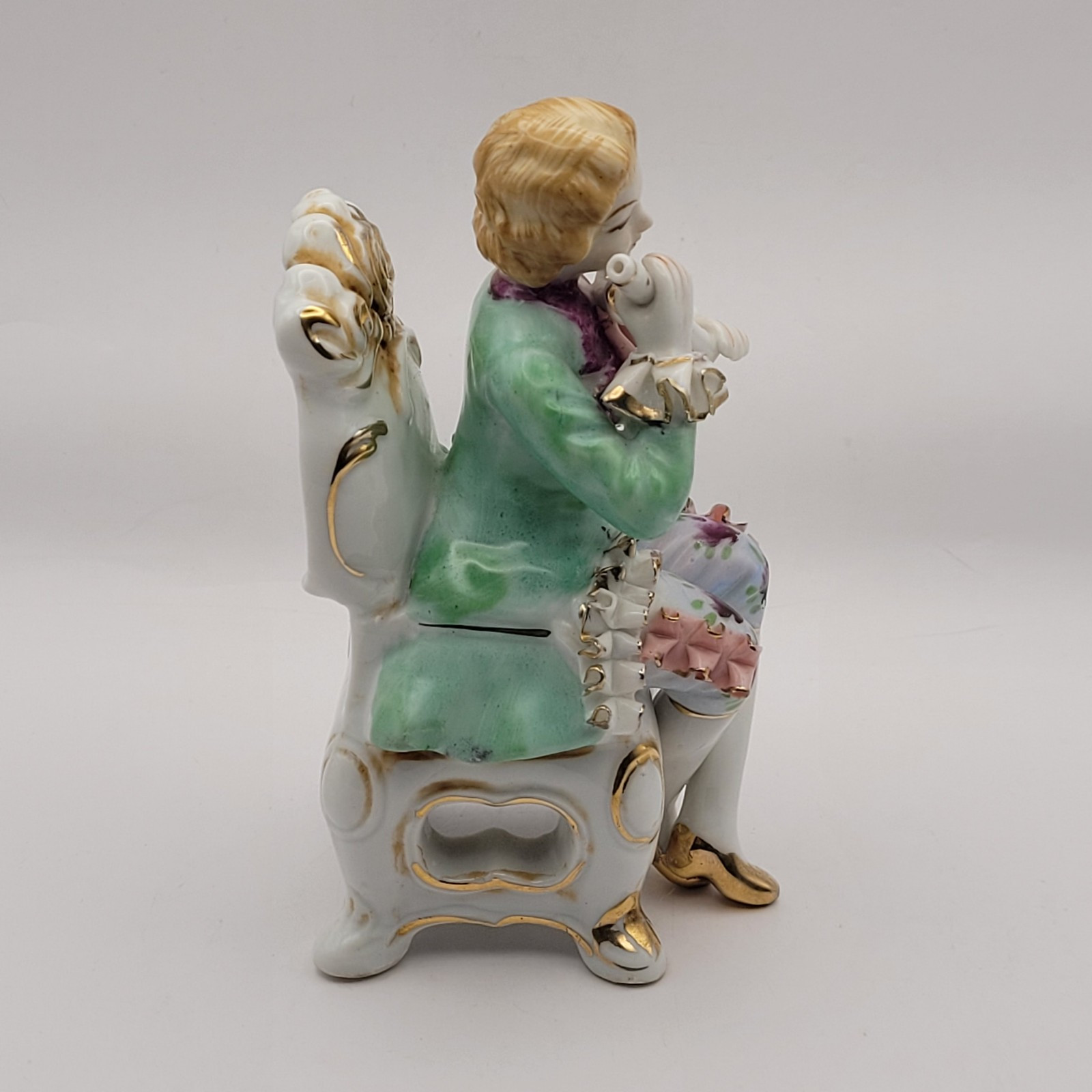 Vintage Victorian Colonial Man with Flute, Victorian Woman Clapping Hands 6″
