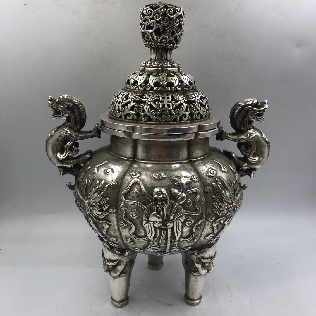Antique Series of White Bronze Fortunate Longevity Incense Burner Furnishings