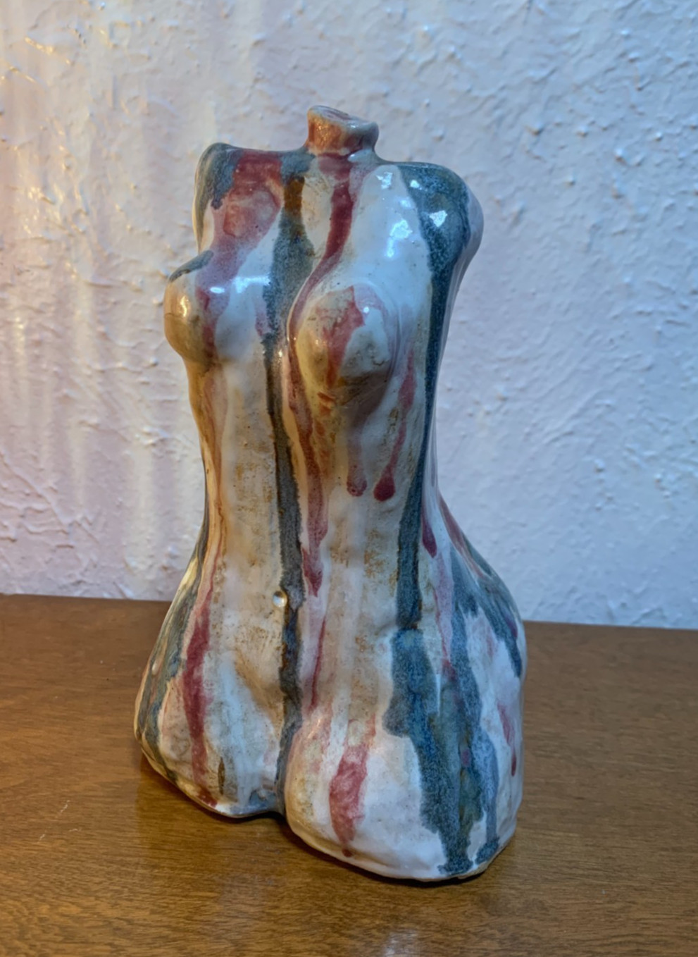 MCM Style Abstract Ceramic Female Torso Bust Figure Drip Glaze Hand Made Pottery