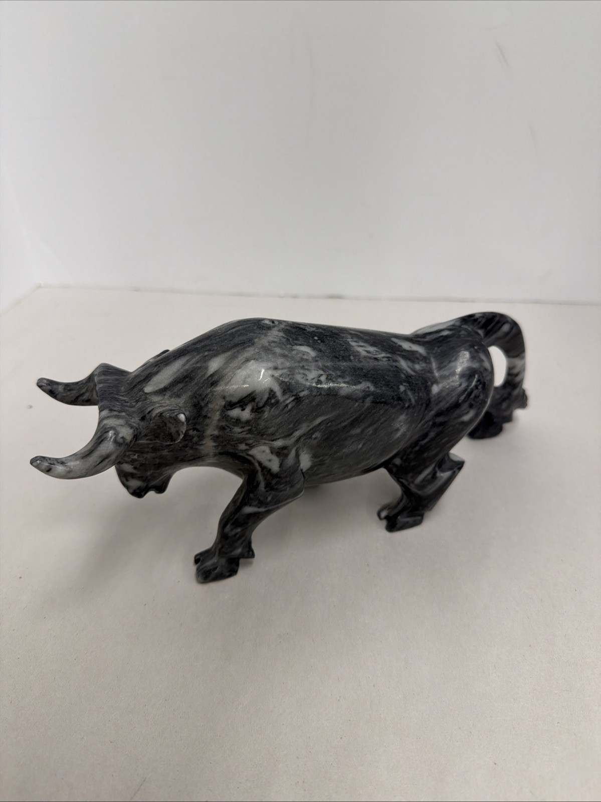 Hand Carved Bull Figurine It Spears To Be A Black Shone Marble/ Soapstone.