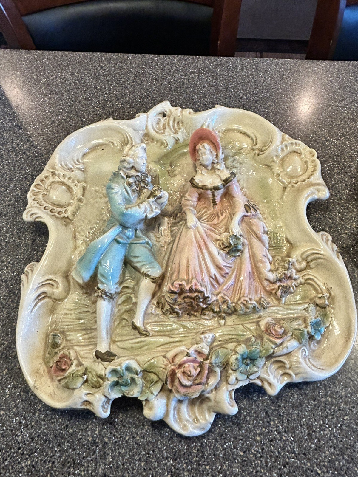 VTG Art Wall Hanging Decor Courting Couple Resin/Plaster 3D Victorian 1950s MCM
