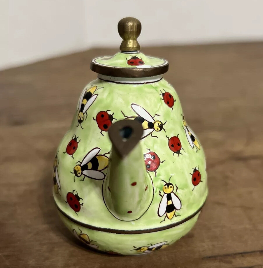 Kevin Chen Hand Painted Enamel Copper Teapot Ladybugs And Bees