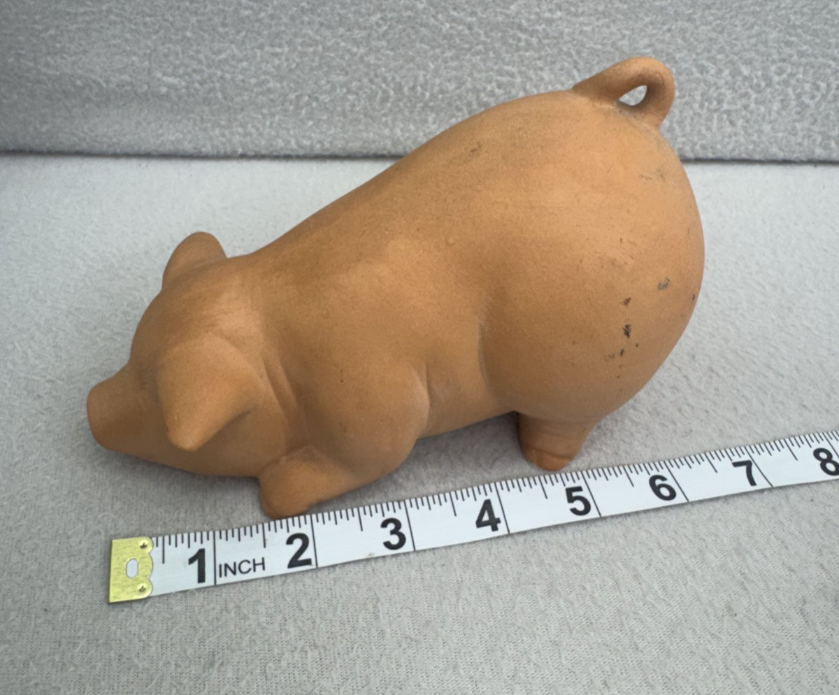 VTG 1988 Signed Terra Cotta Pig Figurine 6in Rustic Farmhouse Country Decor