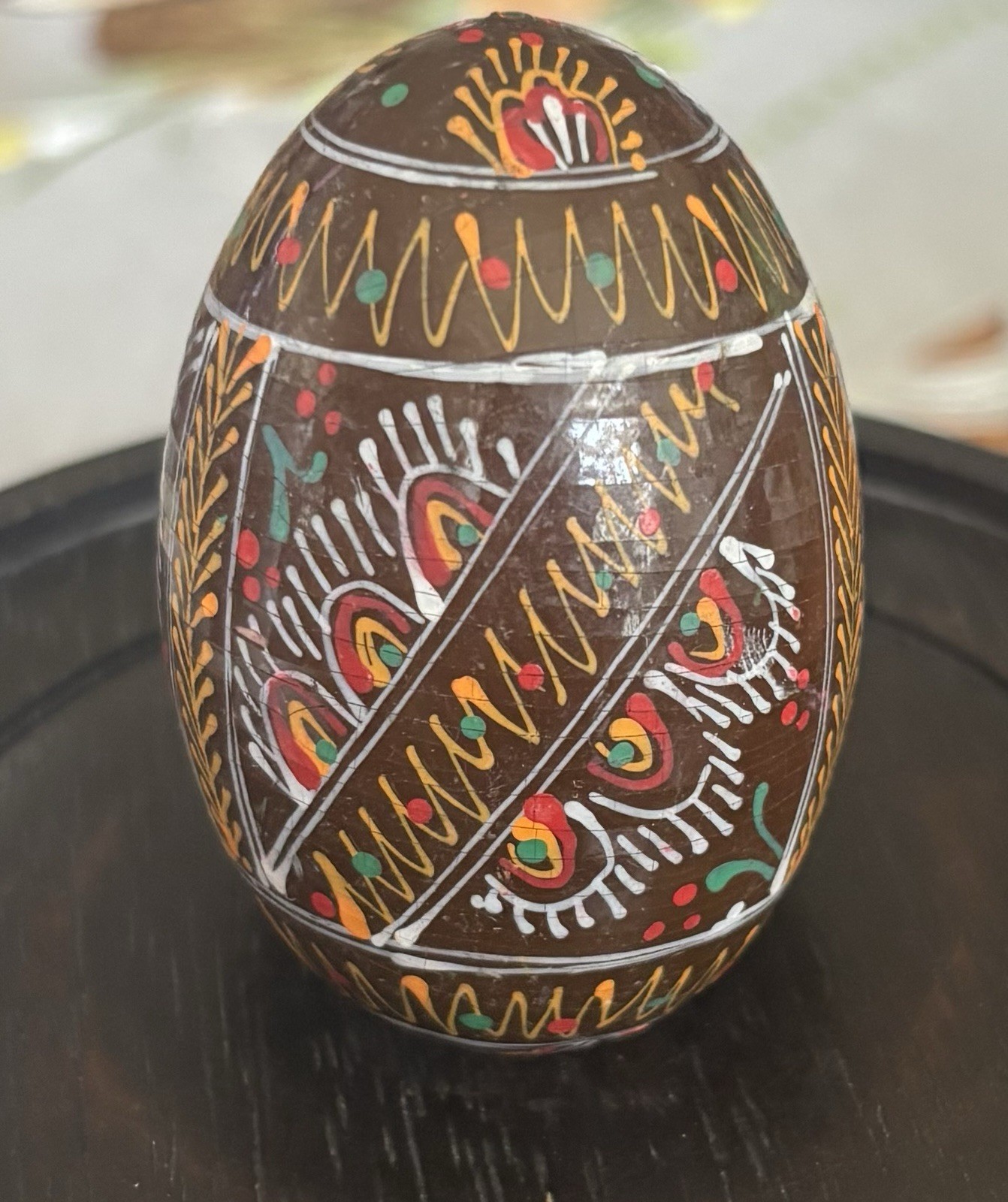 Hand-painted Wooden Pysanka Ukrainian Egg With Folk Art Design