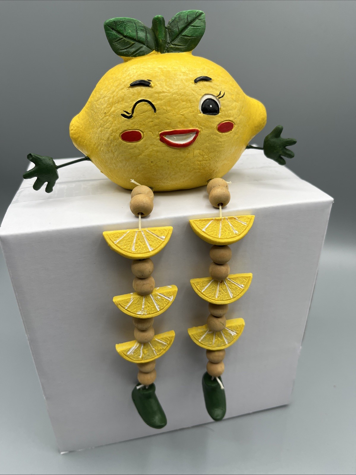 Anthropomorphic Kitschy Whimsical Lemon Shelf Sitter – Rare
