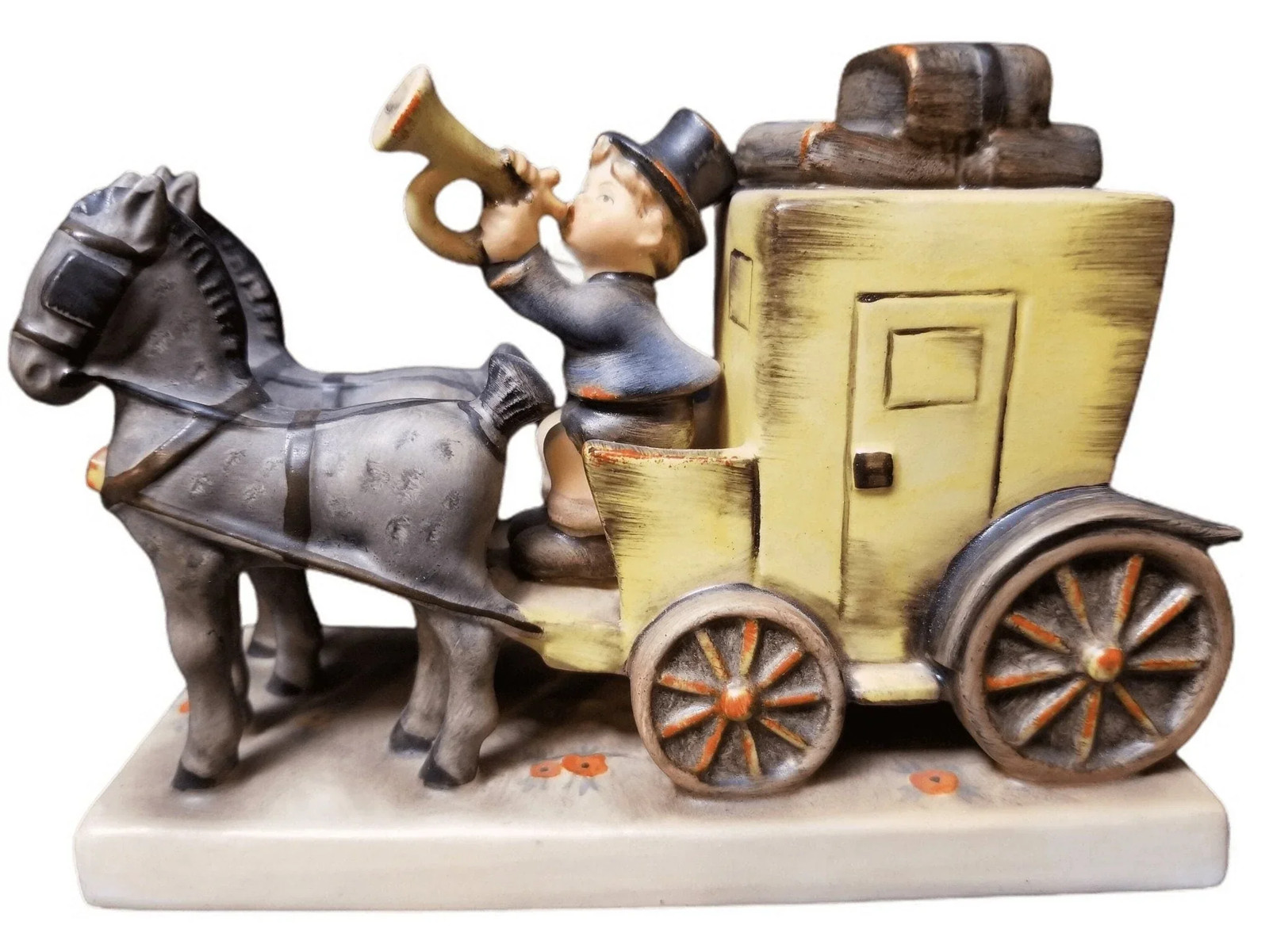 c.1952 6.5″ Hummel Full Bee Mark Boy In Stagecoach 6.5″ long x 4 5/8″ tall x 2 7