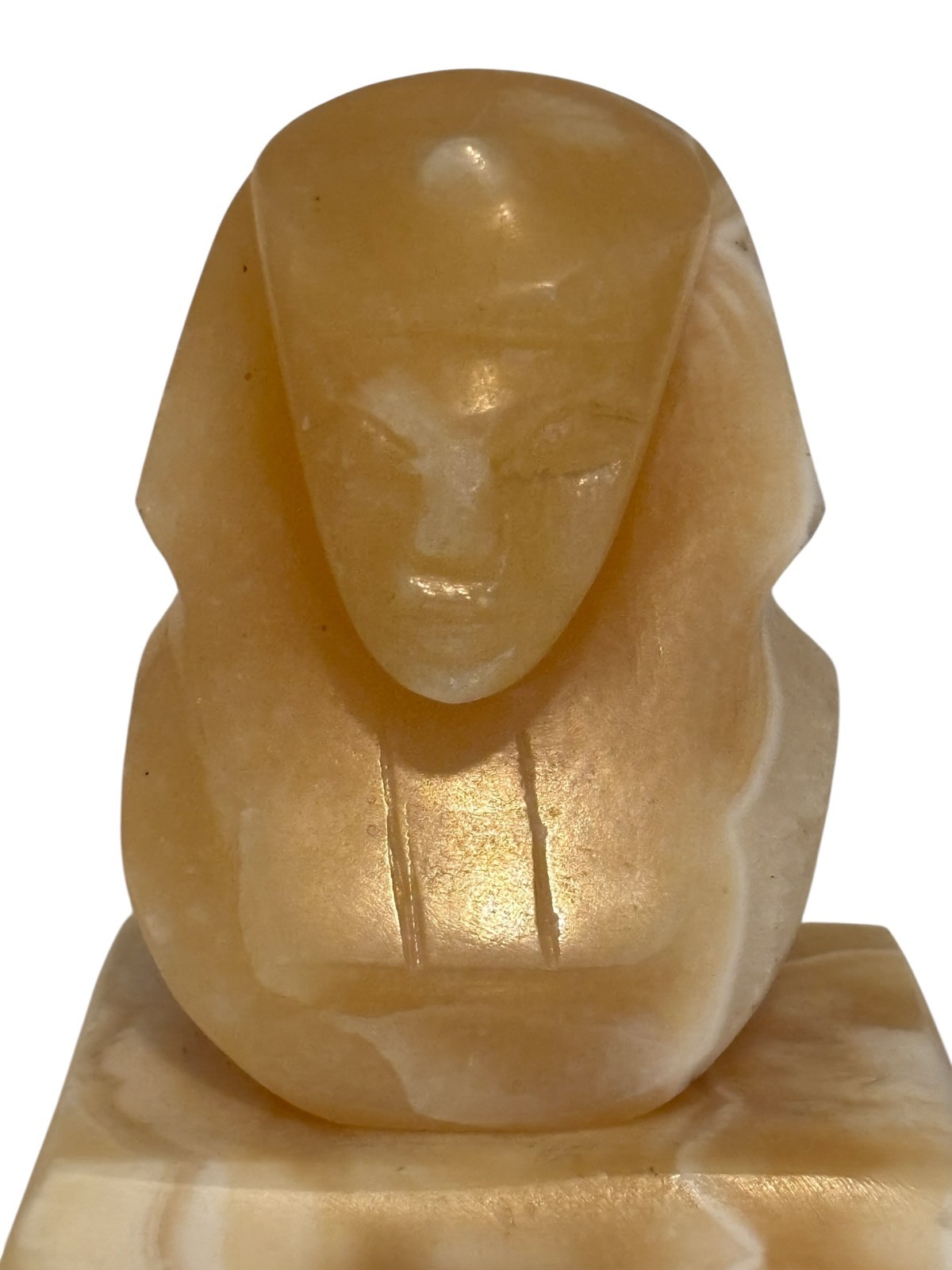 Alabaster Egyptian Pharaoh Head King Tut Bust Statue Figurine 3 3/4″ H Carved
