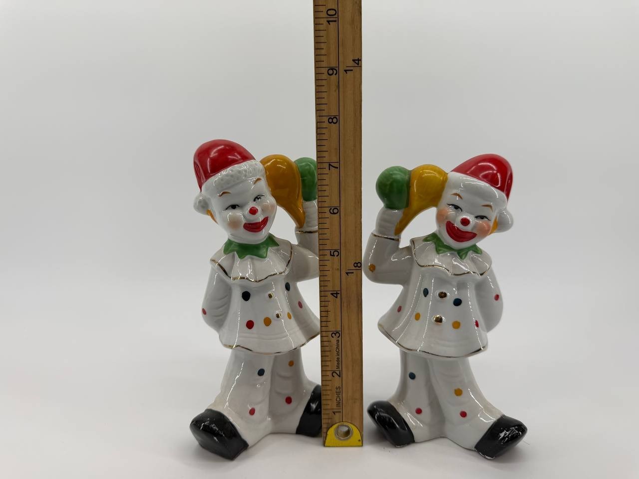 Vintage Clown Figurines Set of 2 Ceramic Hand Painted Colorful Decor 1.08 lb
