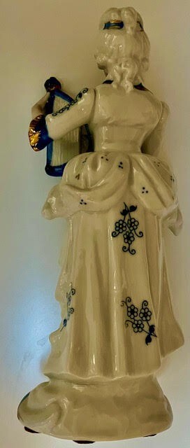 Antique Porcelain Blue, White & Gold Gild Victorian Figurines.