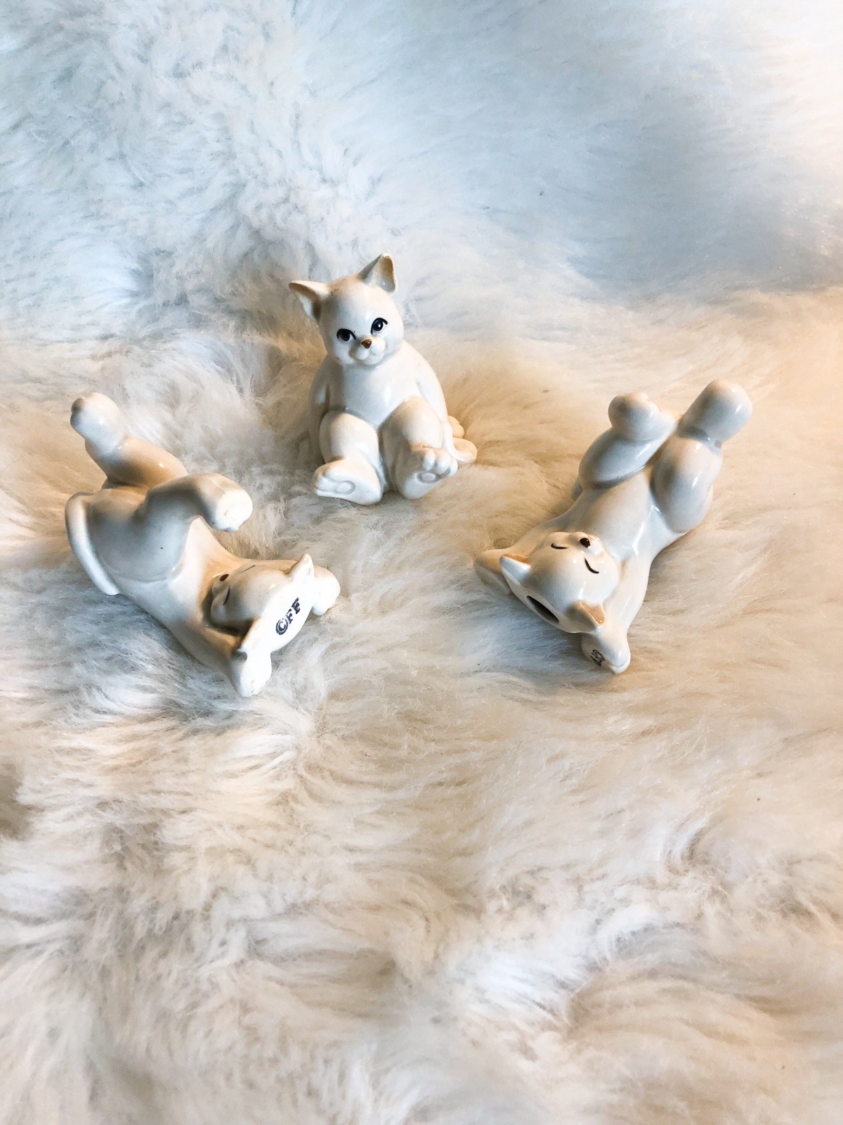 Fitz & Floyd Lot of 3 Porcelain Tumbling Cats Figurines Vintage Japan Playful