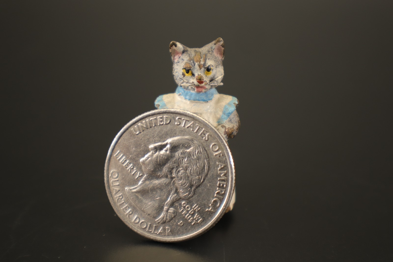 Vienna Cold Painted Bronze CAT White Dress Beatrix Potter Mini Figurine Antique