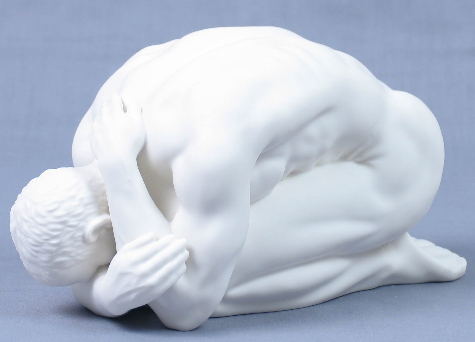 US 8.25″ White Porcelain Nude Man Kneeling and Bowed Figurine, Matt