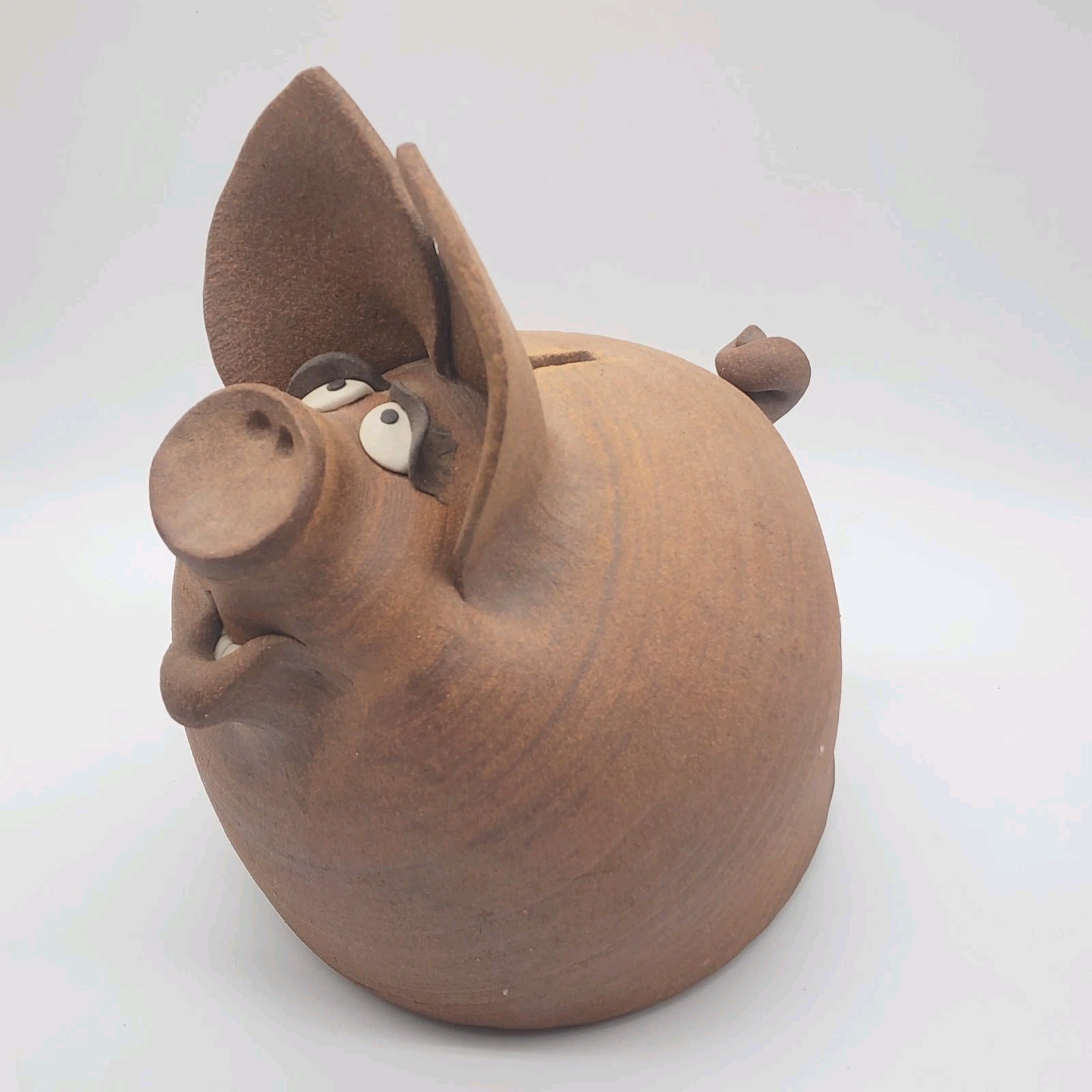Harting Studio Pottery Piggy Bank Handmade USA Folk Art Stoneware Pig 10″ RARE