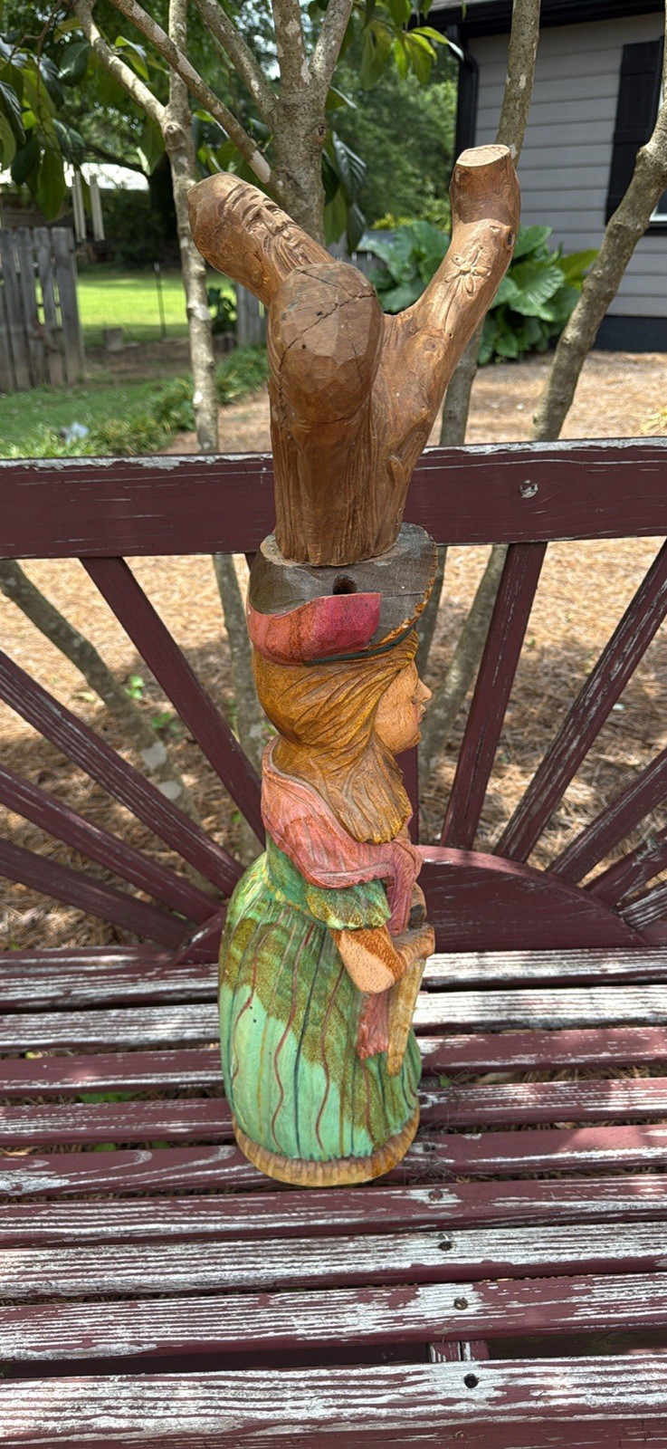 Handmade Hand-Carved Hand-Painted Wood Folk Art Woman Sculpture Signed Aloisi