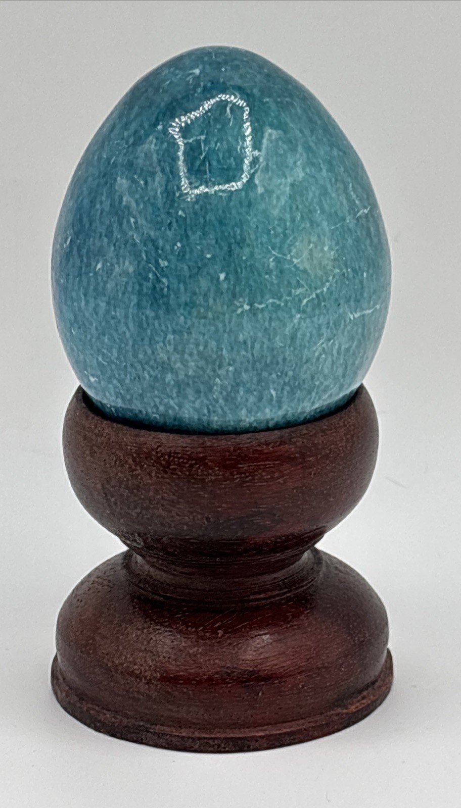 Vintage Aqua Blue Marble Egg Polished Alabaster Stone Easter – Wooden Stand