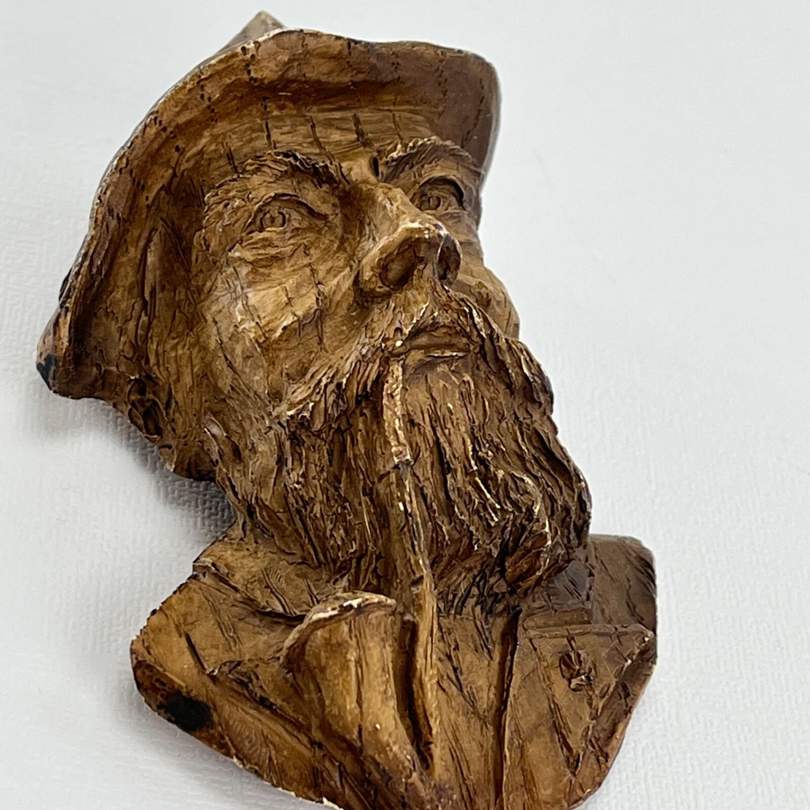 Old Man Smoking Pipe Small Cast Resin Black Forest Souvenir Wall Mount Sculpture