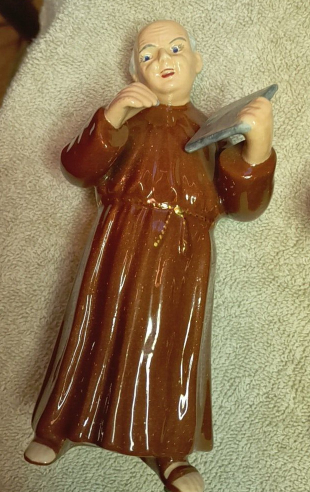 3 Monk Friars Bowling Figurines Ceramic MAYBELLE NEUGUTH SUPER RARE 1950 SIGNED