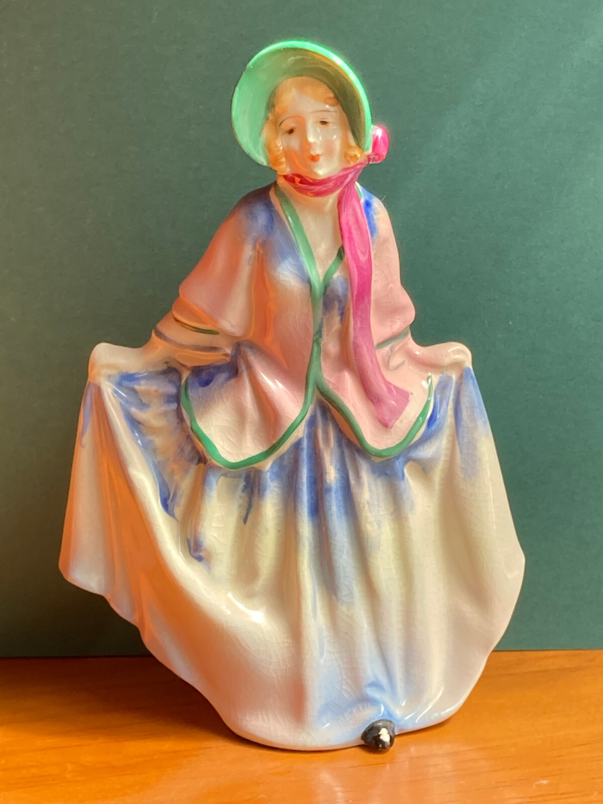 Vintage Porcelain Figurine Woman 6” Dancing Curtsy Blonde Blue Skirt Pink Top