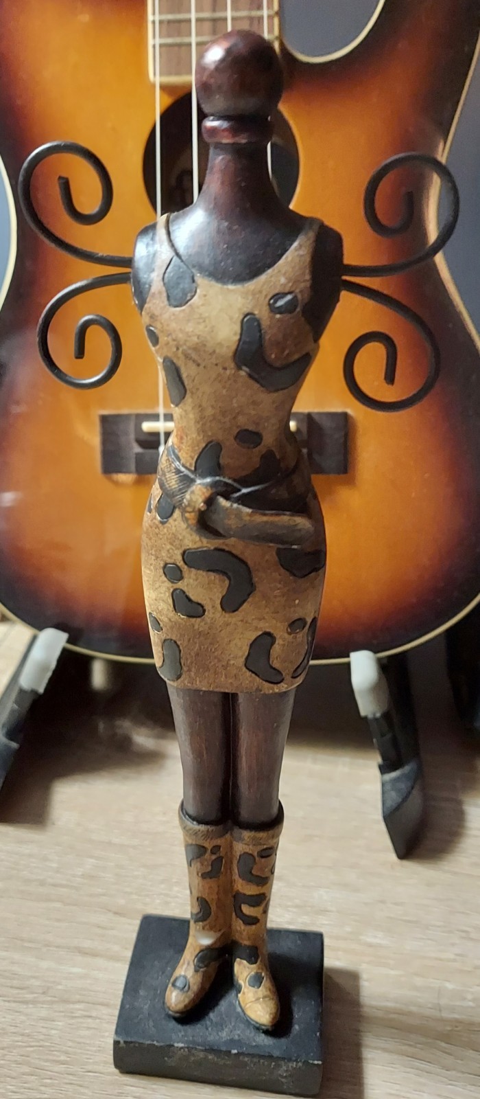 Jewelery Hanger Figurine Wood Metal Carvings Painted Animal Print Swirl Arms