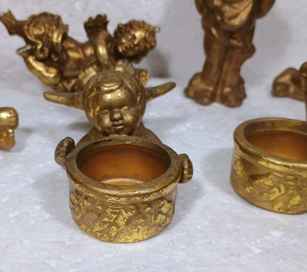 Hollywood Regency VTG Cherub Lot 2 Candles 2 Ornaments 3 Tea Light Holders