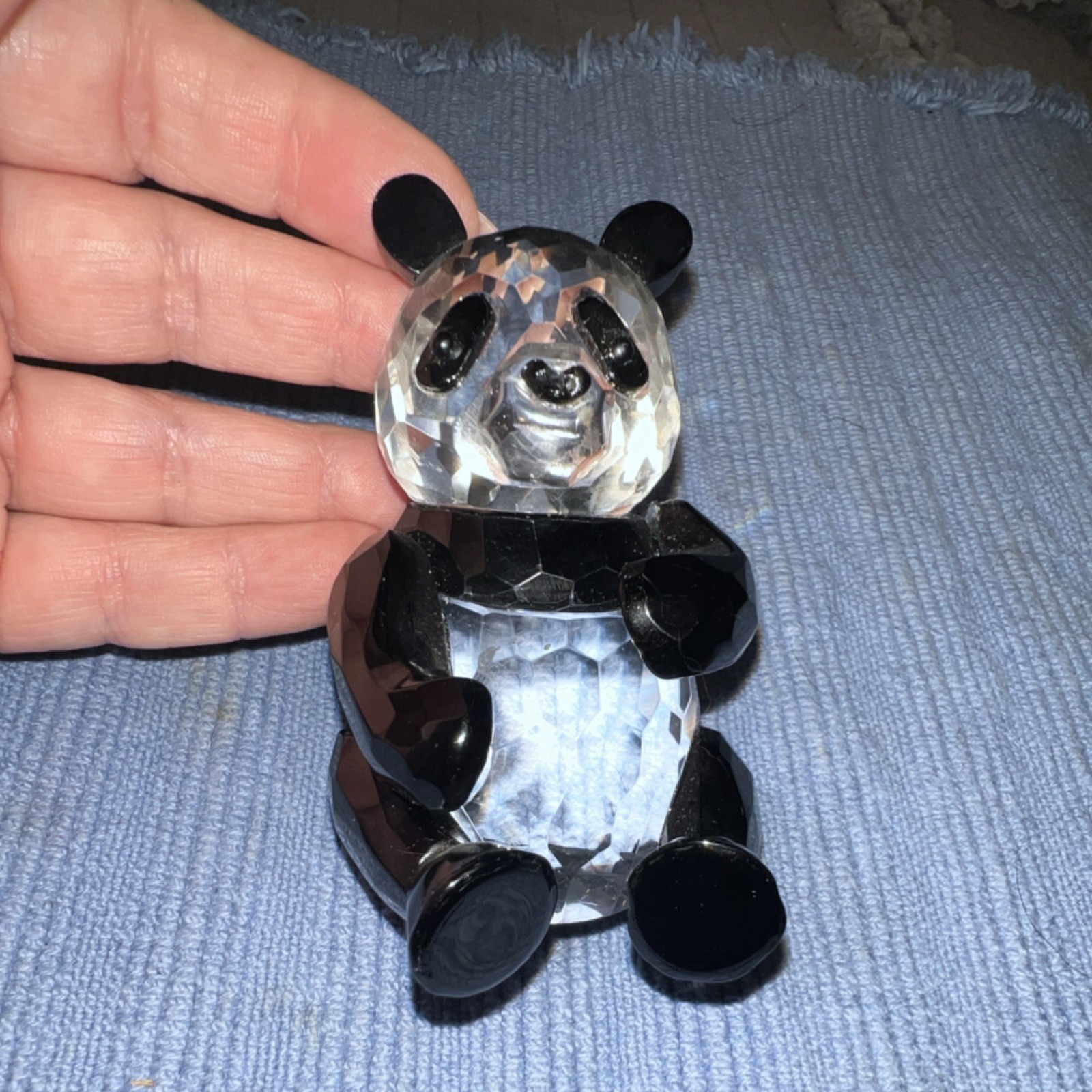 Crystal Faceted Panda Figurine Glossy Finish Clear Black Animals Collectible