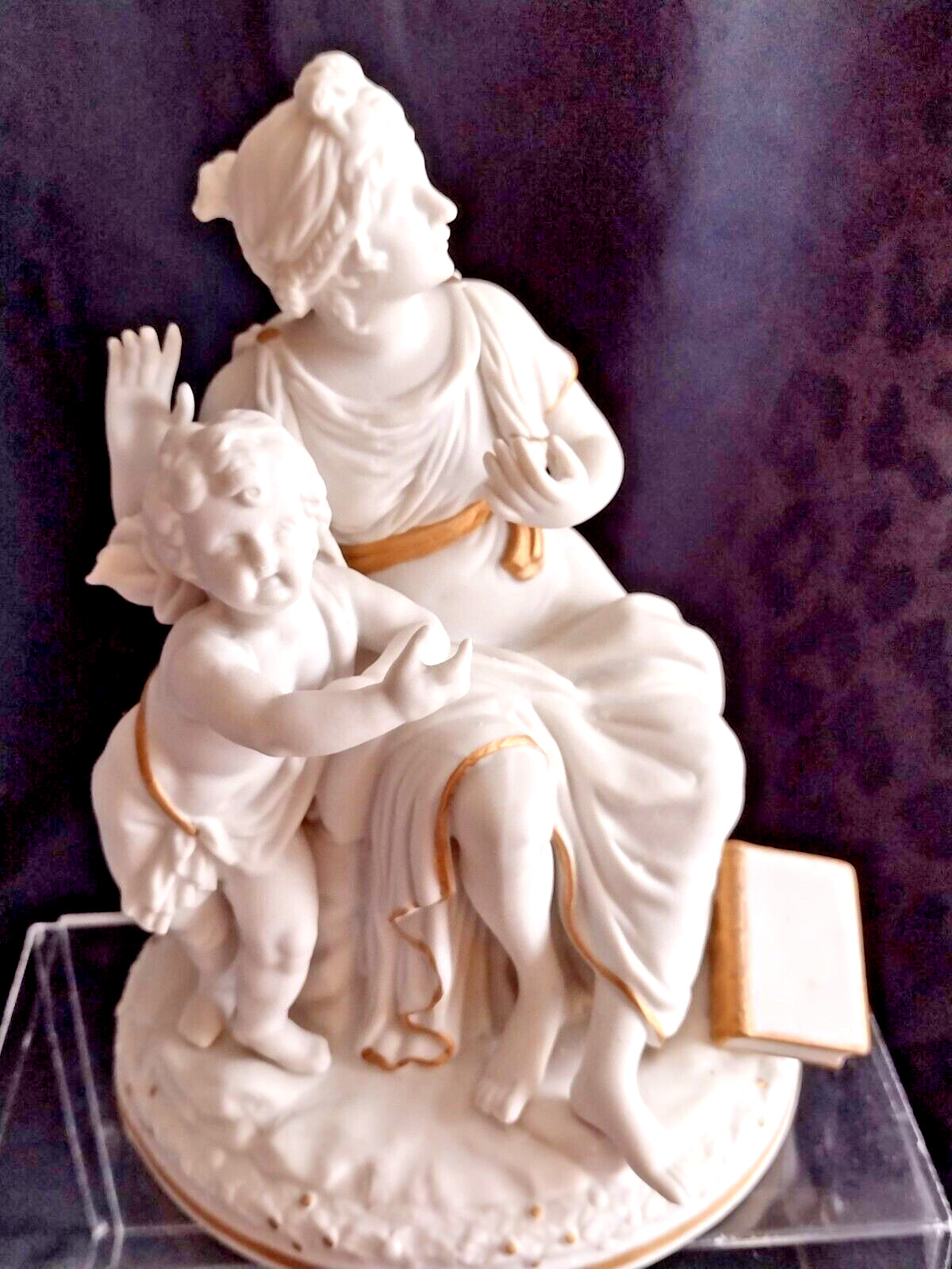Rare Vtg Parian Mother Woman Child Flowers 8″ Bisque Ceramic Art Andrea by Sadek