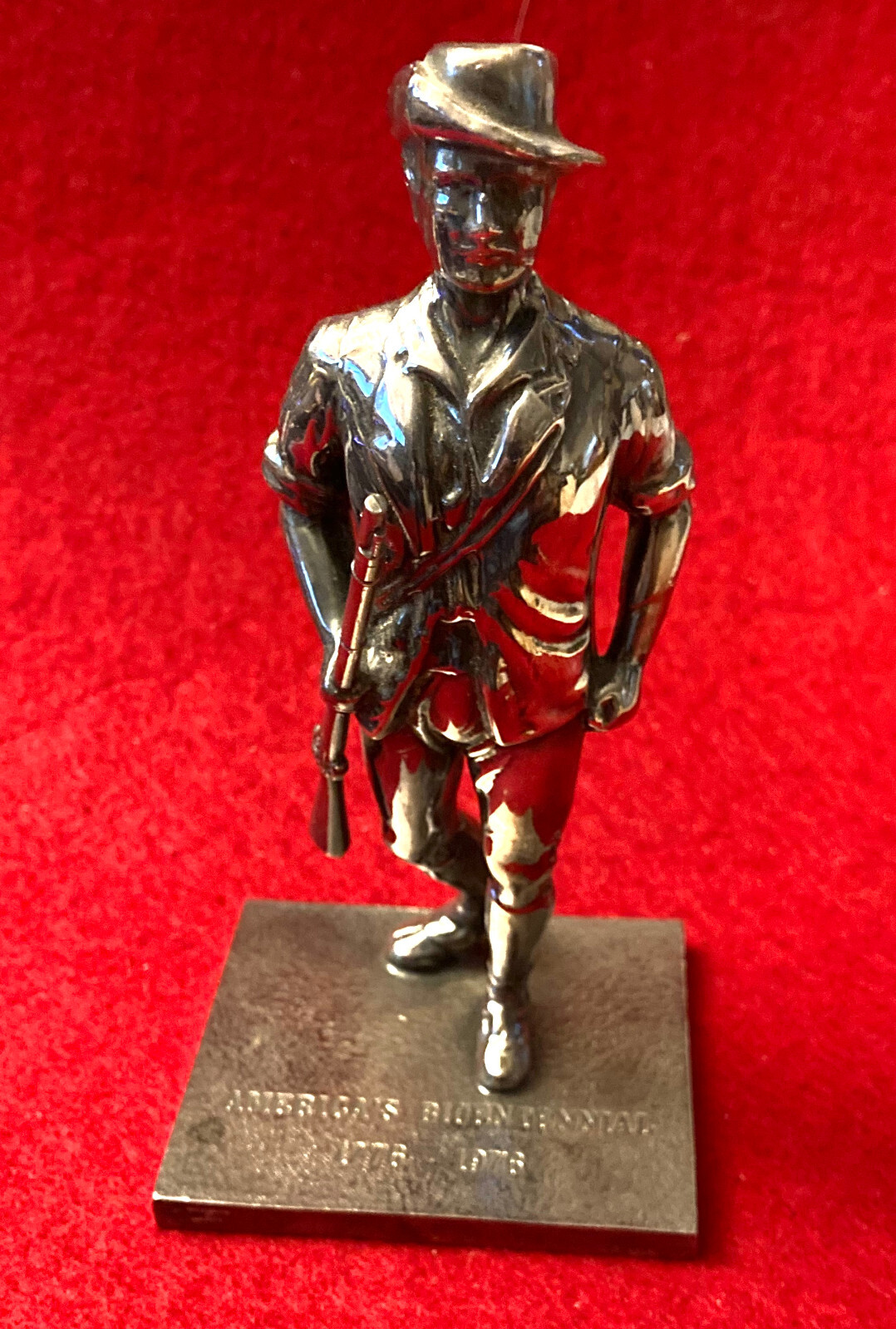 AMERICAN BICENTENNIAL MINUTE MAN STATUE 1776-1976 SILVER TONE VERY HEAVY