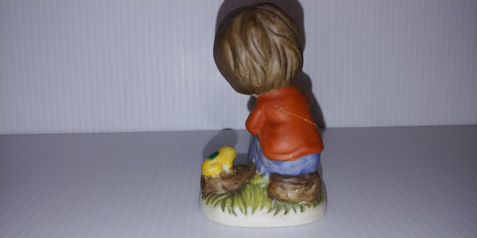 Young Boy Figurine Frog Hand Painted Porcelain Bisque Art Pottery