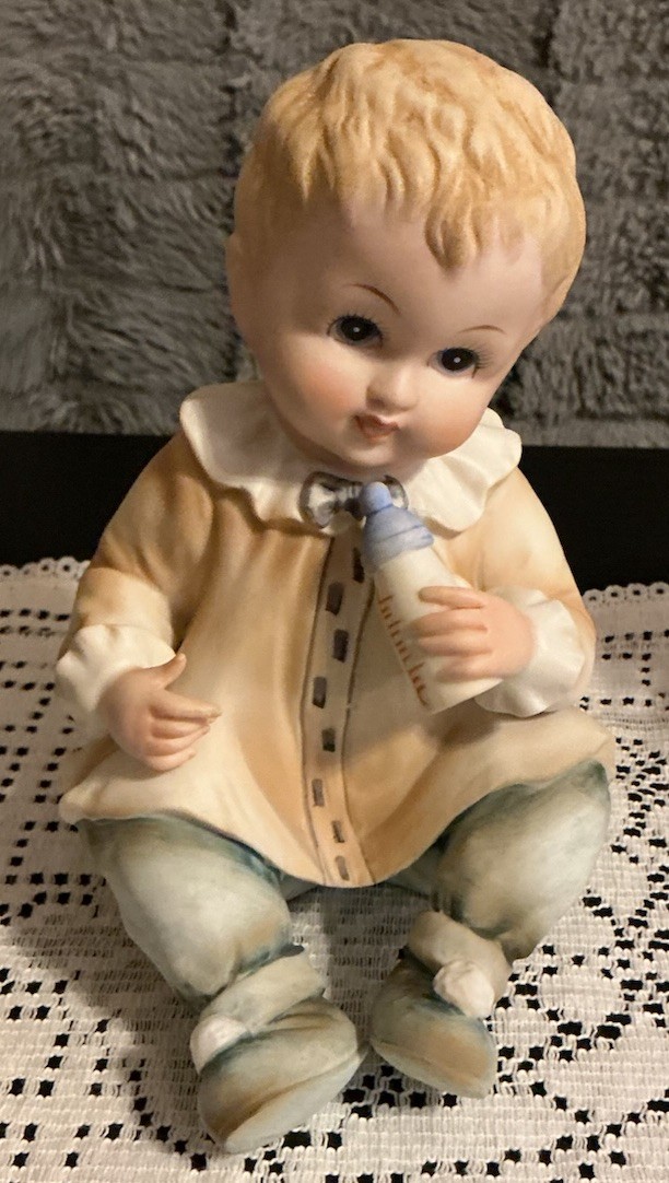 Vintage Lefton Piano Baby Figurines Boy Girl Set KW1927 Japan Porcelain Bisque
