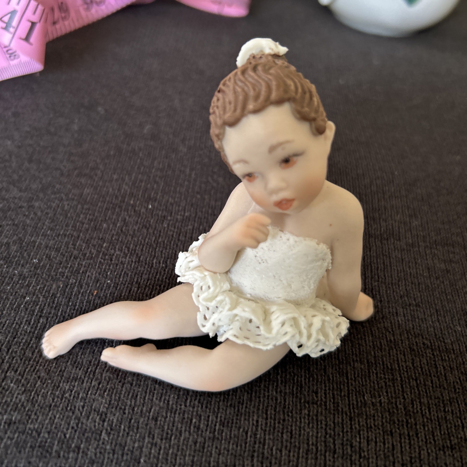 Bisque Miniature Ballerina Figurine Signed. 3 Inches. Tall.
