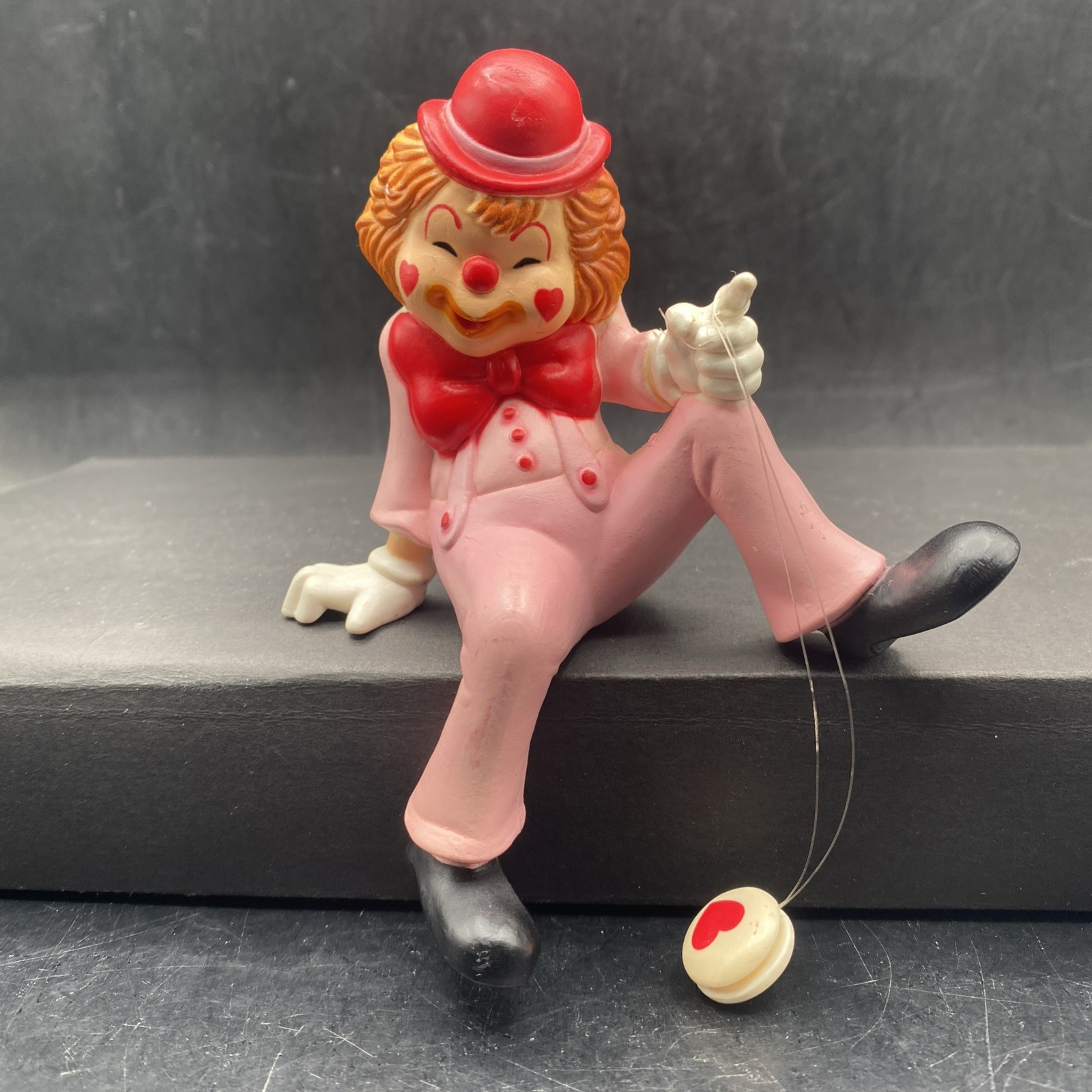 Vintage Enesco Clown with Heart And Yo-yo Shelf Sitter Made In Hong Kong Pink