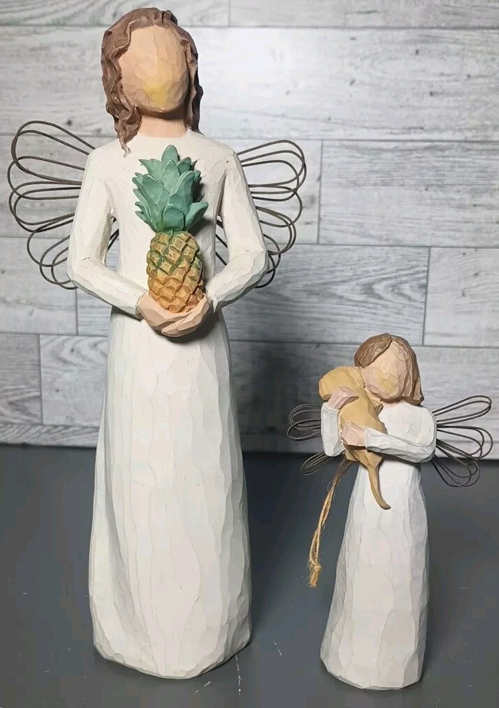 2 Willow Tree Angels (8″ Welcoming Angel, 4.5″ Angel Of Friendship) Susan Lordi