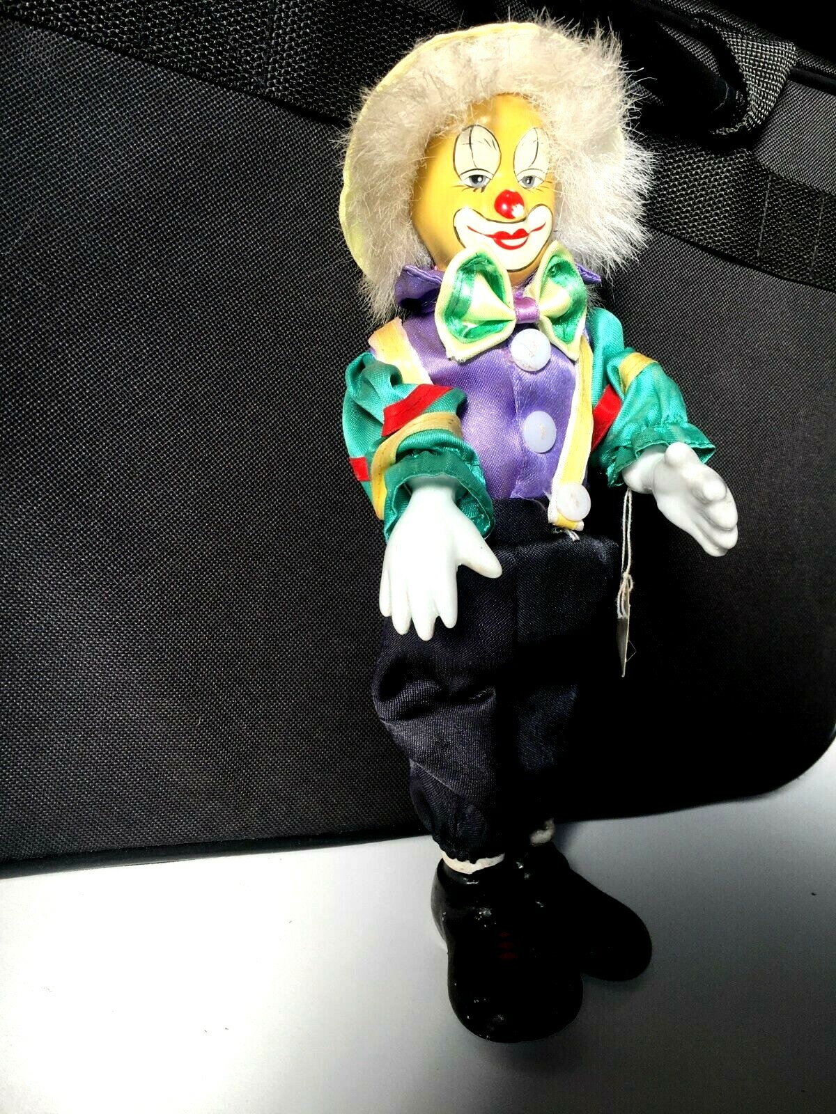 Vintage Clown Doll Figurine Hand Made 10″ Porcelain Face Hand Feet multi-colors