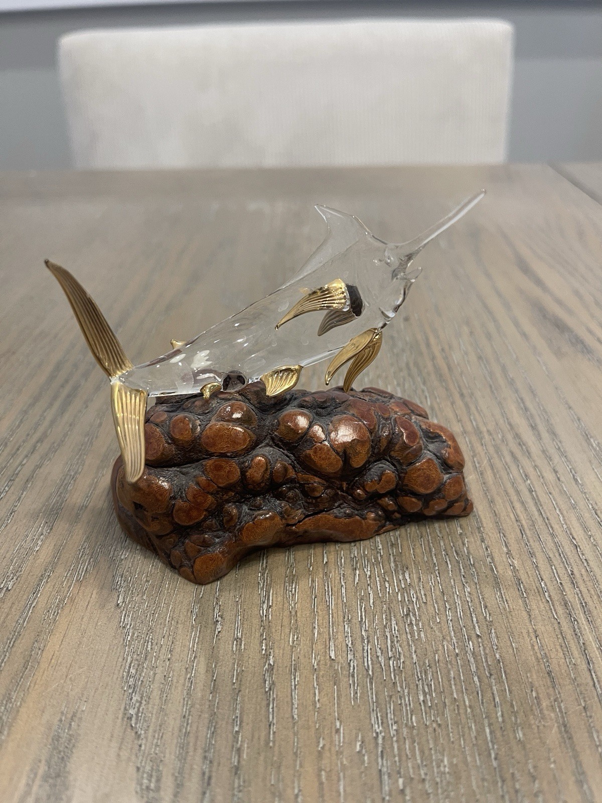 Glass Baron Sword Fish With Gold Trim on Rock