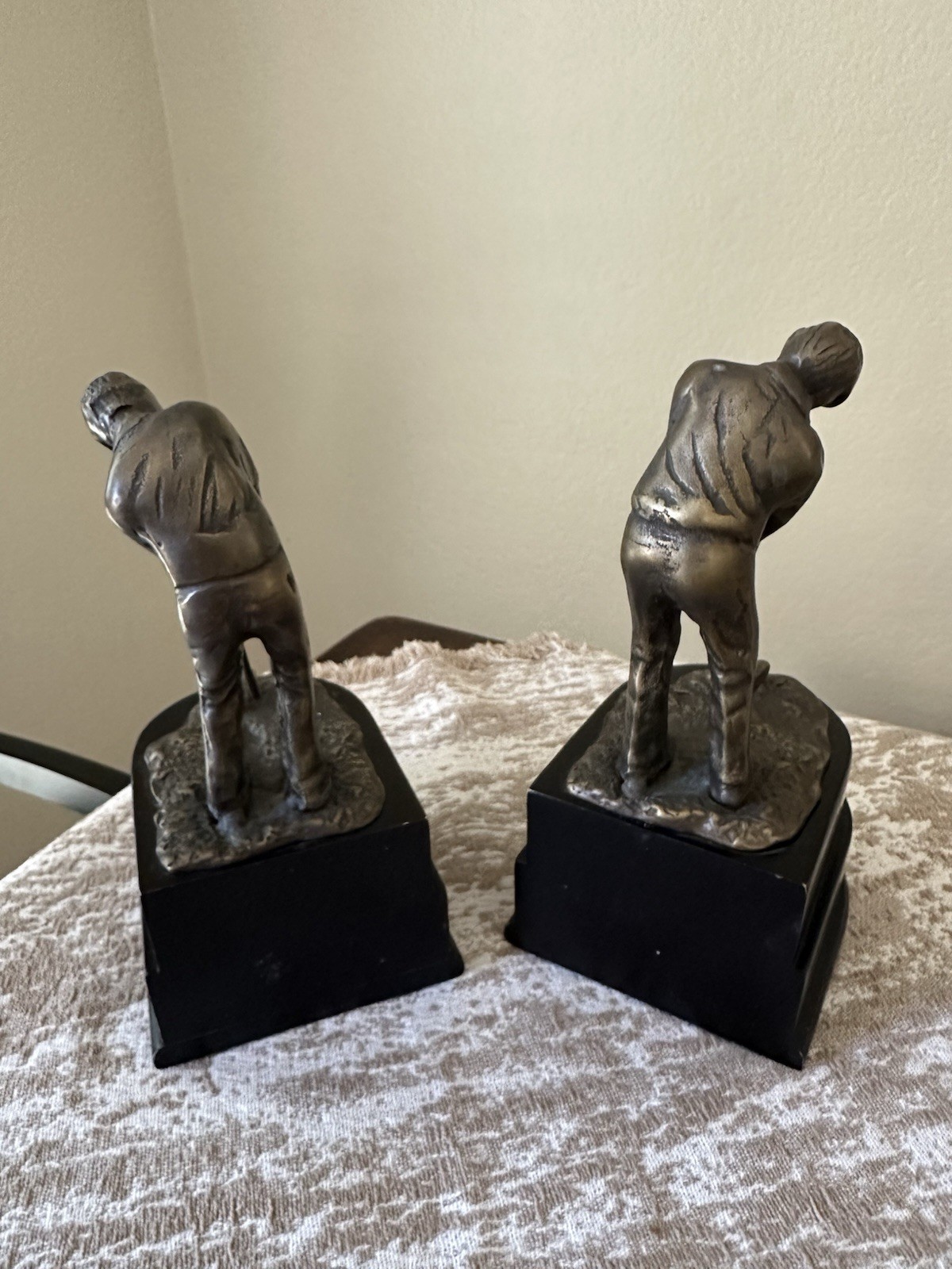 Vintage Decorative Crafts Bronze Golf Golfing Golfers Bookend Set of (2)