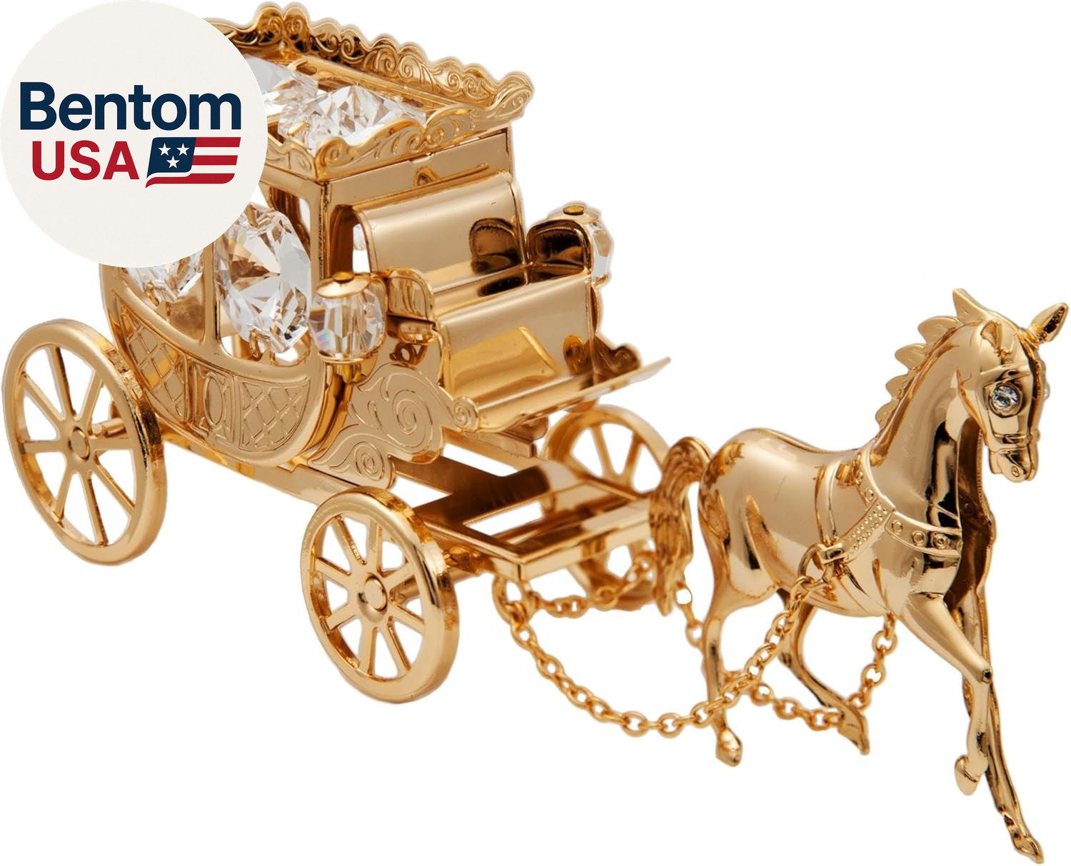 24K Gold Plated Horse Carriage Collectible – Crystal Figurine for Home Décor – T