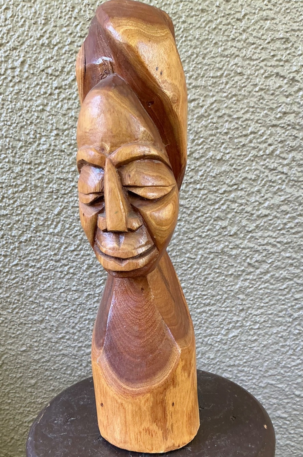 Vintage hand carved wooden Brutalist head Bahamas